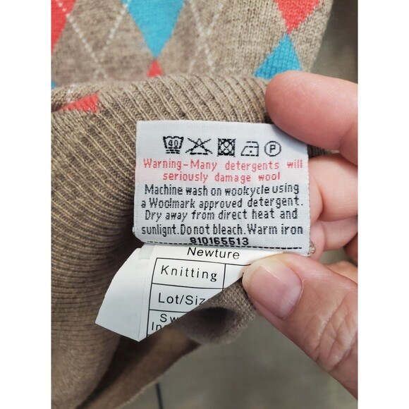 Woolovers Merino Wool/Cashmere Brown Argyle Long Sleeve Pullover Sweater S NWT - Picture 10 of 10